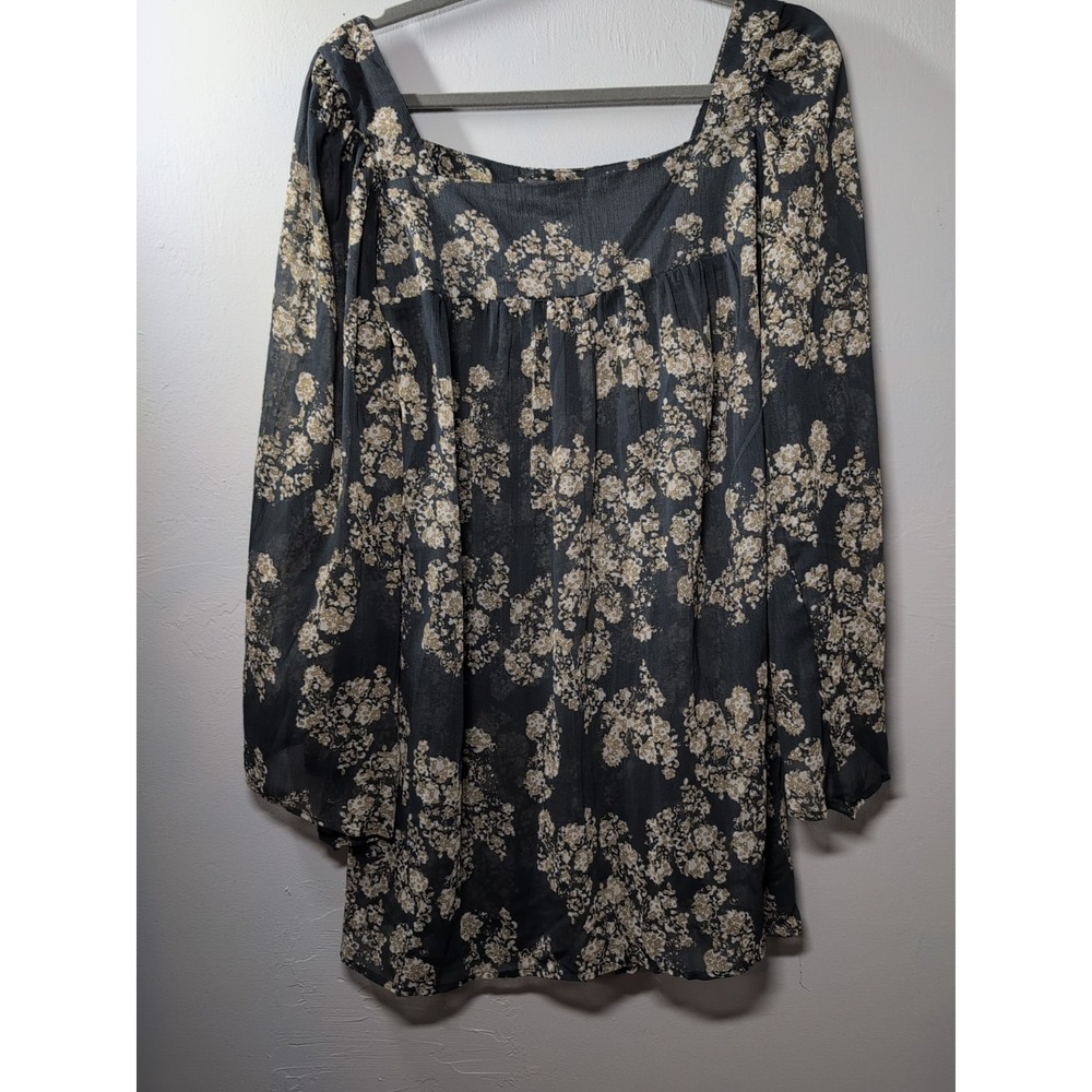 Fire Los Angeles Blouse Women's Large Grey Floral Semi-Sheer Blouse